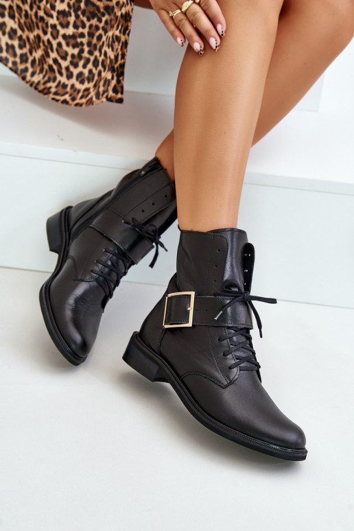 Zazoo 2949 Leather Ankle Boots With Buckle Black Zazoo 2949 Leather Ankle Boots With Buckle Black