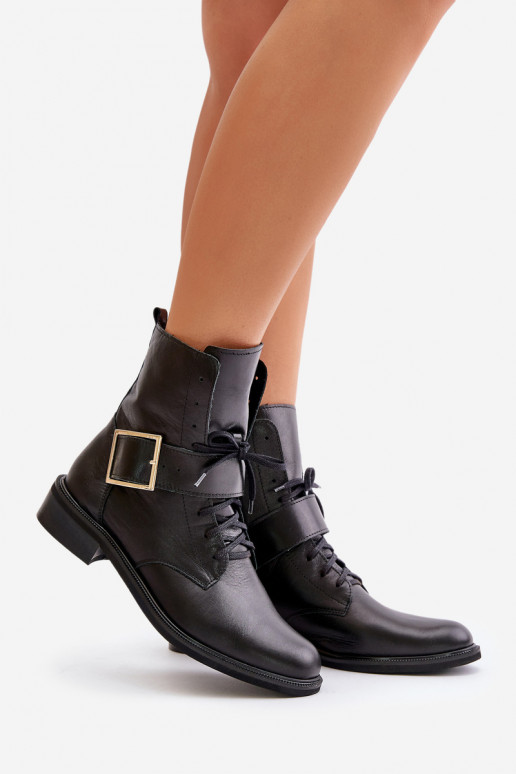 Zazoo 2949 Leather Ankle Boots With Buckle Black Zazoo 2949 Leather Ankle Boots With Buckle Black