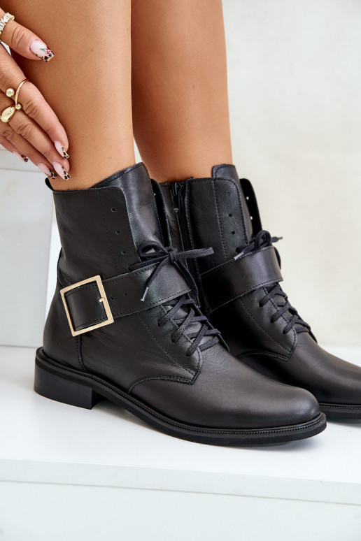 Zazoo 2949 Leather Ankle Boots With Buckle Black Zazoo 2949 Leather Ankle Boots With Buckle Black