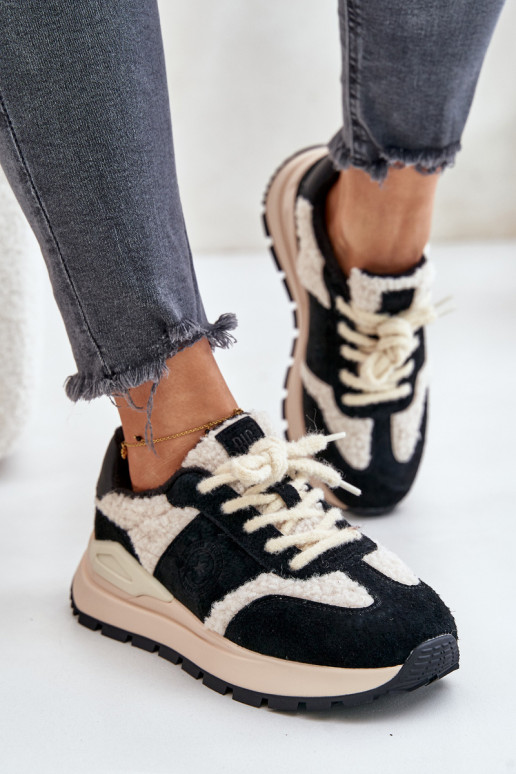 Ocieplane Sneakersy Damskie Skórzane Big Star OO274A318 HI-POLY SYSTEM Czarne