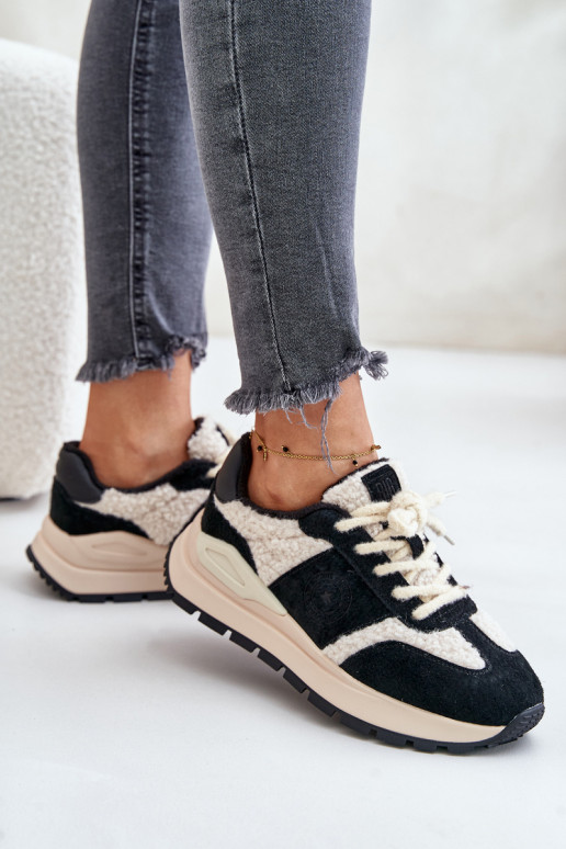 Ocieplane Sneakersy Damskie Skórzane Big Star OO274A318 HI-POLY SYSTEM Czarne