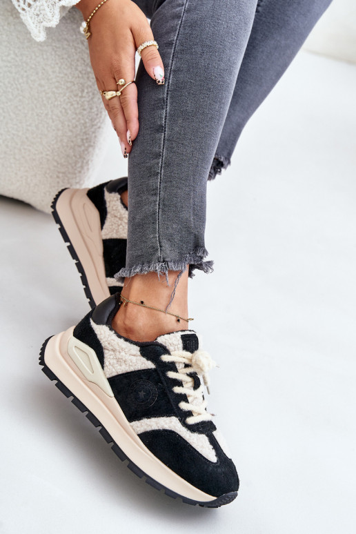 Warm Women's Leather Sneakers Big Star OO274A318 HI-POLY SYSTEM Black