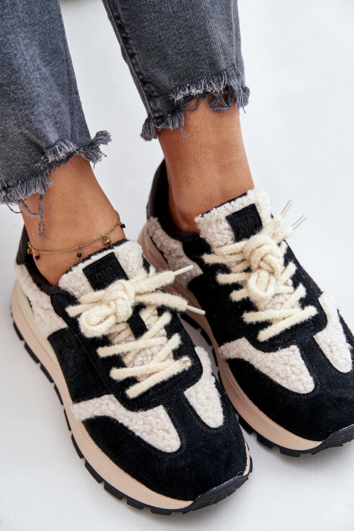 Ocieplane Sneakersy Damskie Skórzane Big Star OO274A318 HI-POLY SYSTEM Czarne