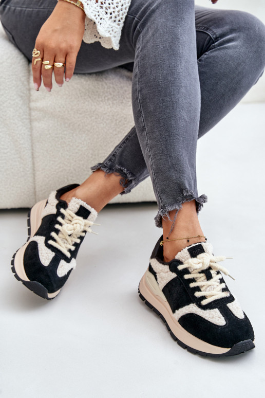 Ocieplane Sneakersy Damskie Skórzane Big Star OO274A318 HI-POLY SYSTEM Czarne