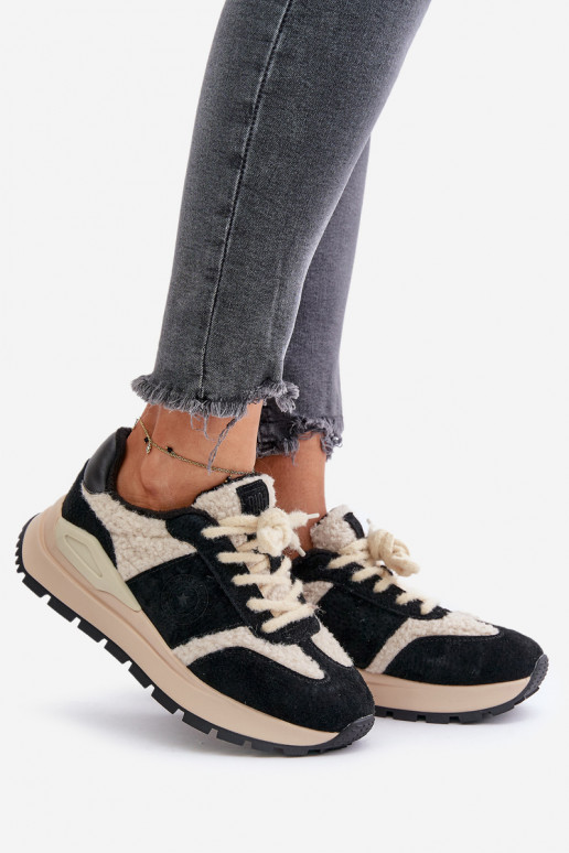 Warm Women's Leather Sneakers Big Star OO274A318 HI-POLY SYSTEM Black