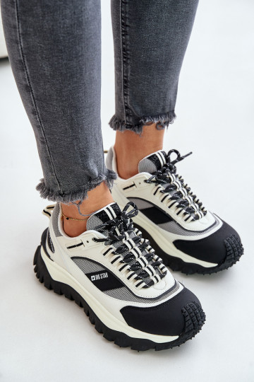 Skórzane Sneakersy Damskie Na Platformie Big Star OO274A220 HI-POLY SYSTEM Biało-Czarne 2