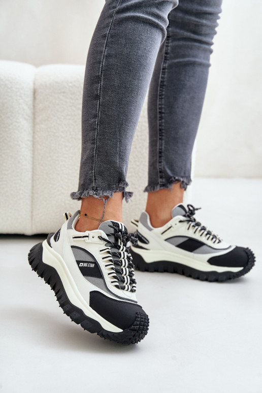 Leather Women's Sneakers On Platform Big Star OO274A220 HI-POLY SYSTEM White-Black Leather Women's Sneakers On Platform Big Star OO274A220 HI-POLY SYSTEM White-Black