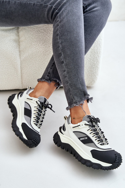 Skórzane Sneakersy Damskie Na Platformie Big Star OO274A220 HI-POLY SYSTEM Biało-Czarne