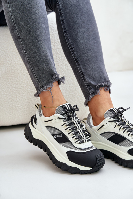 Leather Women's Sneakers On Platform Big Star OO274A220 HI-POLY SYSTEM White-Black Leather Women's Sneakers On Platform Big Star OO274A220 HI-POLY SYSTEM White-Black