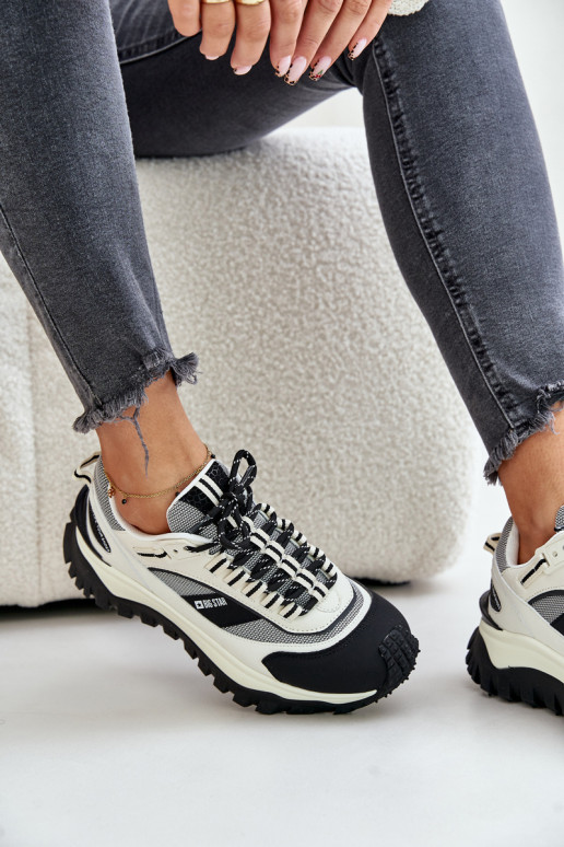Skórzane Sneakersy Damskie Na Platformie Big Star OO274A220 HI-POLY SYSTEM Biało-Czarne
