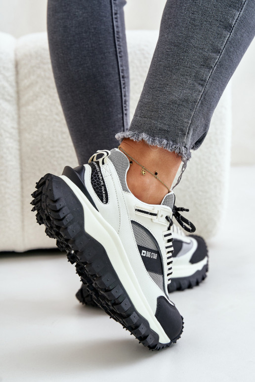 Leather Women's Sneakers On Platform Big Star OO274A220 HI-POLY SYSTEM White-Black Leather Women's Sneakers On Platform Big Star OO274A220 HI-POLY SYSTEM White-Black