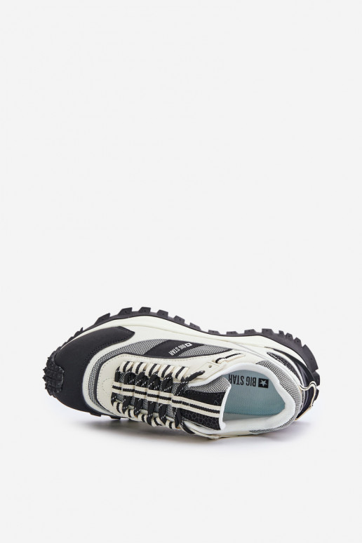 Leather Women's Sneakers On Platform Big Star OO274A220 HI-POLY SYSTEM White-Black Leather Women's Sneakers On Platform Big Star OO274A220 HI-POLY SYSTEM White-Black