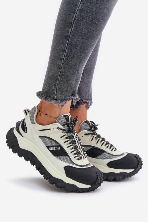 Leather Women's Sneakers On Platform Big Star OO274A220 HI-POLY SYSTEM White-Black Leather Women's Sneakers On Platform Big Star OO274A220 HI-POLY SYSTEM White-Black