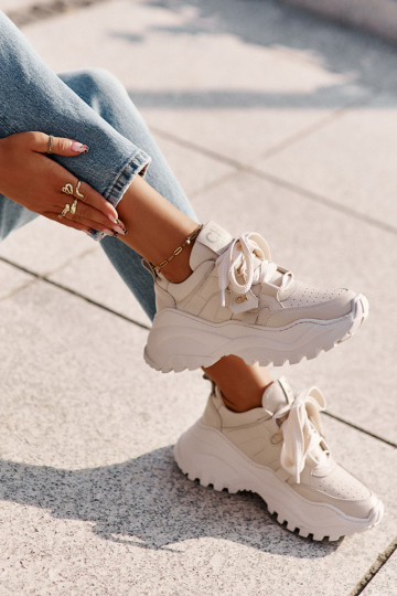 Women's Leather Sneakers Beige CheBello 4583