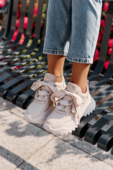 Damskie Skórzane Sneakersy Beżowe CheBello 4583 2