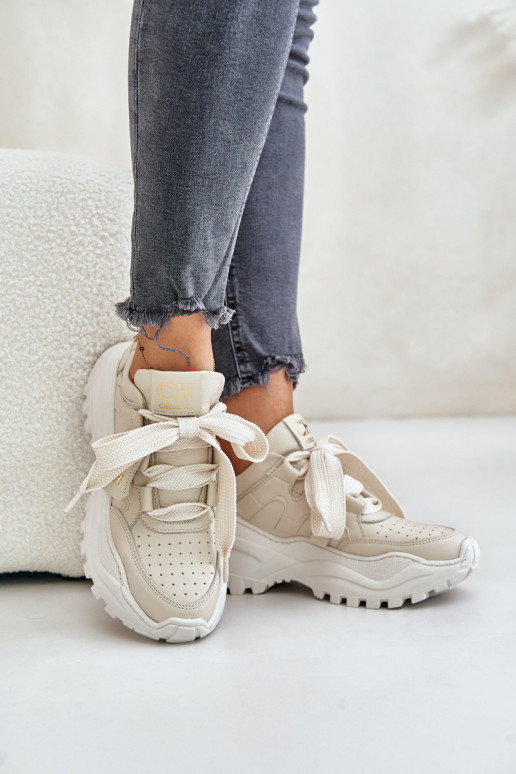 Women's Leather Sneakers Beige CheBello 4583