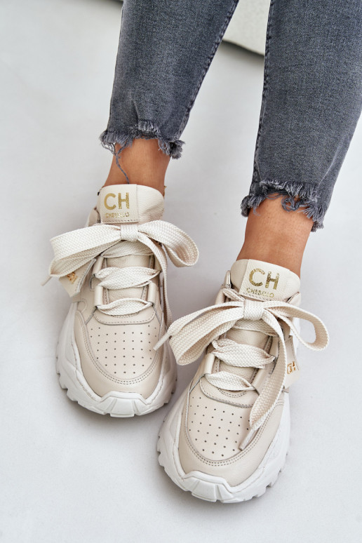Women's Leather Sneakers Beige CheBello 4583