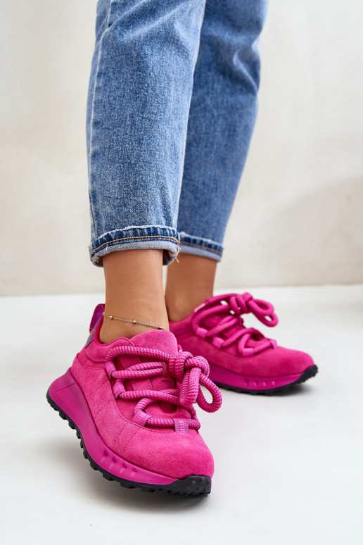 Suede Women Sneakers With Thick Laces Fuchsia Artiker 54C1461
