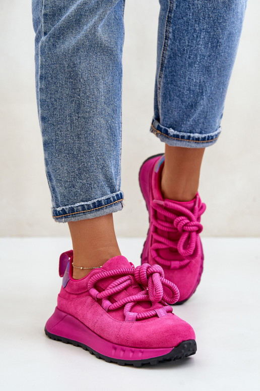 Suede Women Sneakers With Thick Laces Fuchsia Artiker 54C1461