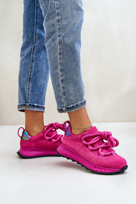 Suede Women Sneakers With Thick Laces Fuchsia Artiker 54C1461