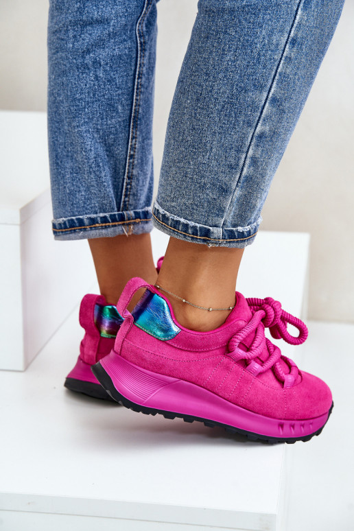 Suede Women Sneakers With Thick Laces Fuchsia Artiker 54C1461