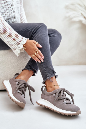 Zamszowe Sneakersy DamskiewithGrubym Sznurowaniem Artiker 54C1465 Szare
