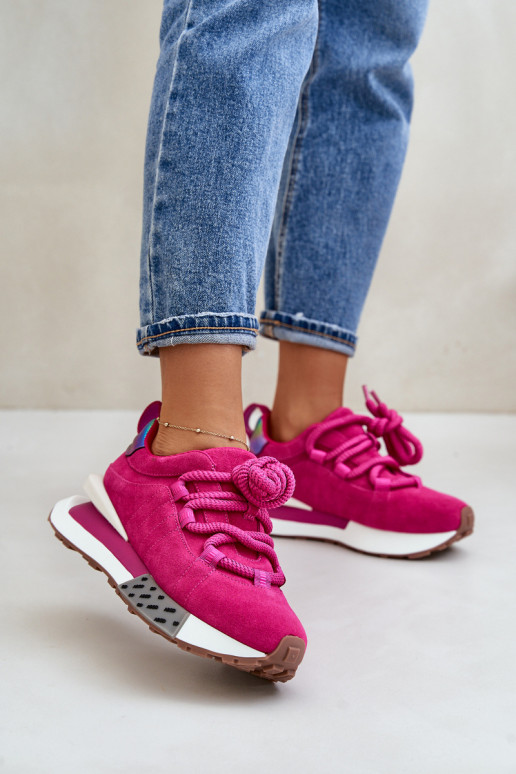 Suede Women Sneakers On Platform With Thick Lacing Fuchsia Artiker 55C0086 Suede Women Sneakers On Platform With Thick Lacing Fuchsia Artiker 55C0086