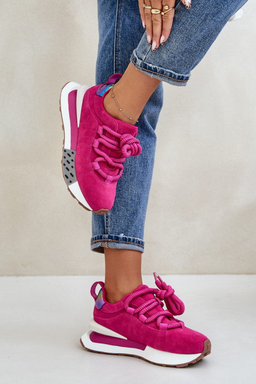 Zamszowe Sneakersy Damskie Na PlatformiewithGrubym Sznurowaniem Artiker 55C0086 Fuksja