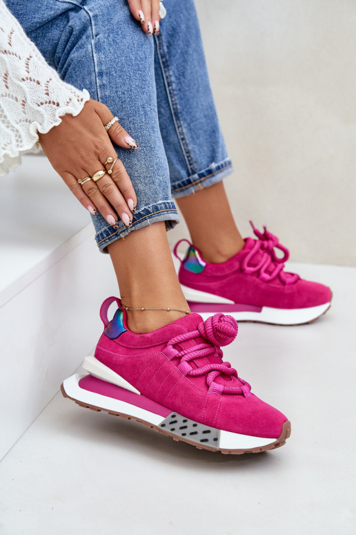 Suede Women Sneakers On Platform With Thick Lacing Fuchsia Artiker 55C0086 Suede Women Sneakers On Platform With Thick Lacing Fuchsia Artiker 55C0086