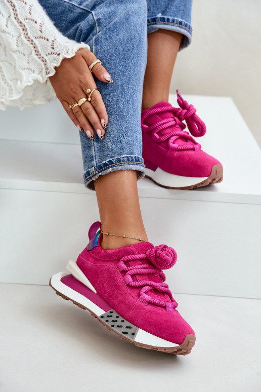 Suede Women Sneakers On Platform With Thick Lacing Fuchsia Artiker 55C0086 Suede Women Sneakers On Platform With Thick Lacing Fuchsia Artiker 55C0086