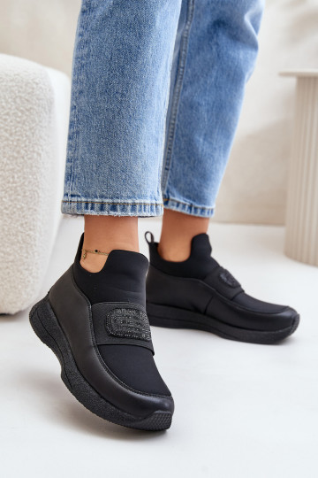 Buty Sportowe Na Platformie Skórzane Czarne Artiker 55C0035 2