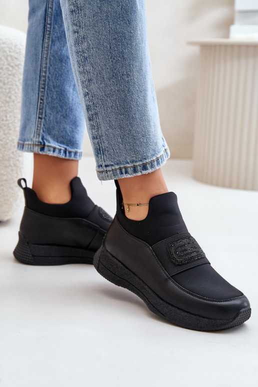 Buty Sportowe Na Platformie Skórzane Czarne Artiker 55C0035