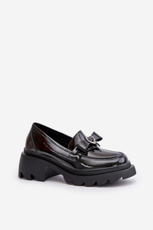 Leather Women's Moccasins With Bow And Heart D&A LZ42-032 Black Leather Women's Moccasins With Bow And Heart D&A LZ42-032 Black