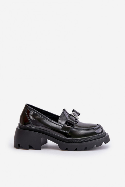 Leather Women's Moccasins With Bow And Heart D&A LZ42-032 Black Leather Women's Moccasins With Bow And Heart D&A LZ42-032 Black