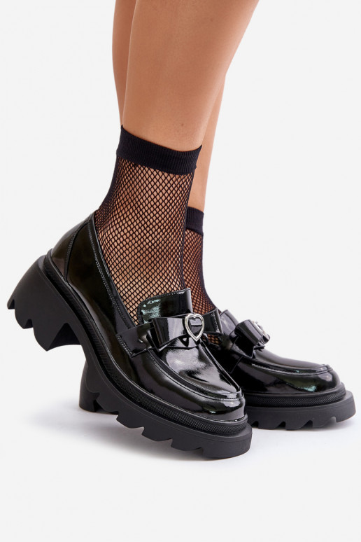 Skórzane Damskie MokasynywithKokardką I Sercem D&A LZ42-032 Czarne