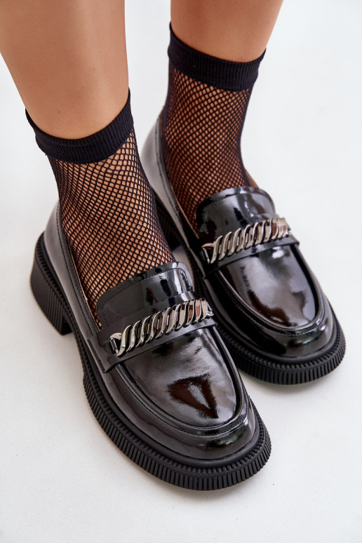 Damskie Lakierowane Mokasyny LoafersywithOzdobą D&A LZ42-030 Czarne