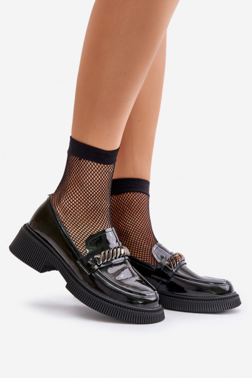 Damskie Lakierowane Mokasyny LoafersywithOzdobą D&A LZ42-030 Czarne