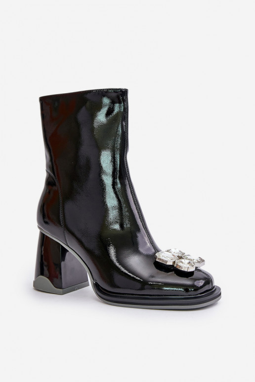 Lacquered Women's Heeled Boots With Decoration MR880-019 Black D&A Lacquered Women's Heeled Boots With Decoration MR880-019 Black D&A