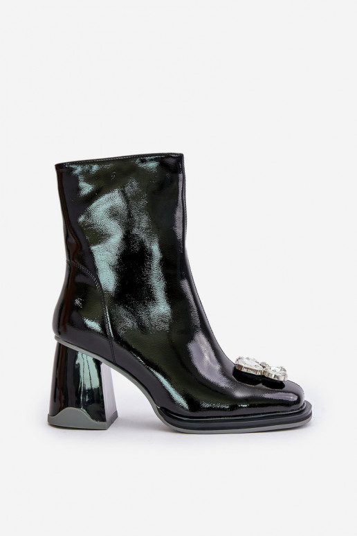 Lacquered Women's Heeled Boots With Decoration MR880-019 Black D&A Lacquered Women's Heeled Boots With Decoration MR880-019 Black D&A
