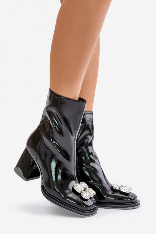 Lacquered Women's Heeled Boots With Decoration MR880-019 Black D&A Lacquered Women's Heeled Boots With Decoration MR880-019 Black D&A