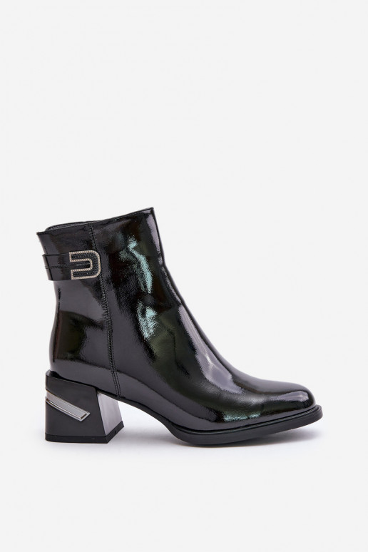 Lacquered Heeled Ankle Boots Insulated Black MR880-093 Lacquered Heeled Ankle Boots Insulated Black MR880-093