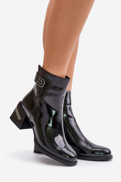 Lacquered Heeled Ankle Boots Insulated Black MR880-093 Lacquered Heeled Ankle Boots Insulated Black MR880-093
