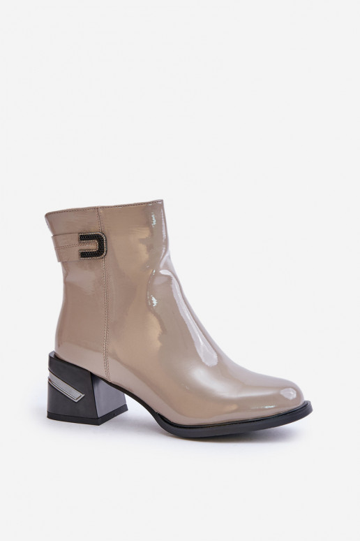 Lacquered Heeled Ankle Boots Insulated MR880-093 Gray Lacquered Heeled Ankle Boots Insulated MR880-093 Gray