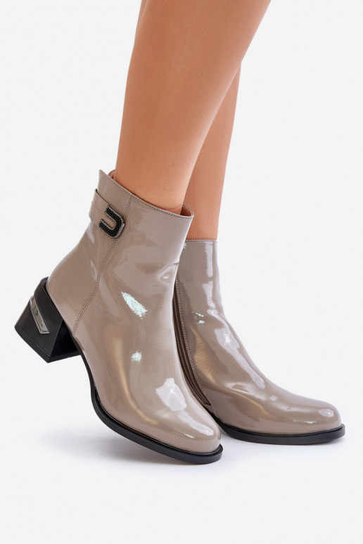 Lacquered Heeled Ankle Boots Insulated MR880-093 Gray Lacquered Heeled Ankle Boots Insulated MR880-093 Gray