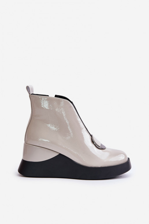 Lacquered Wedge Ankle Boots Insulated D&A MR880-136 Light Gray Lacquered Wedge Ankle Boots Insulated D&A MR880-136 Light Gray