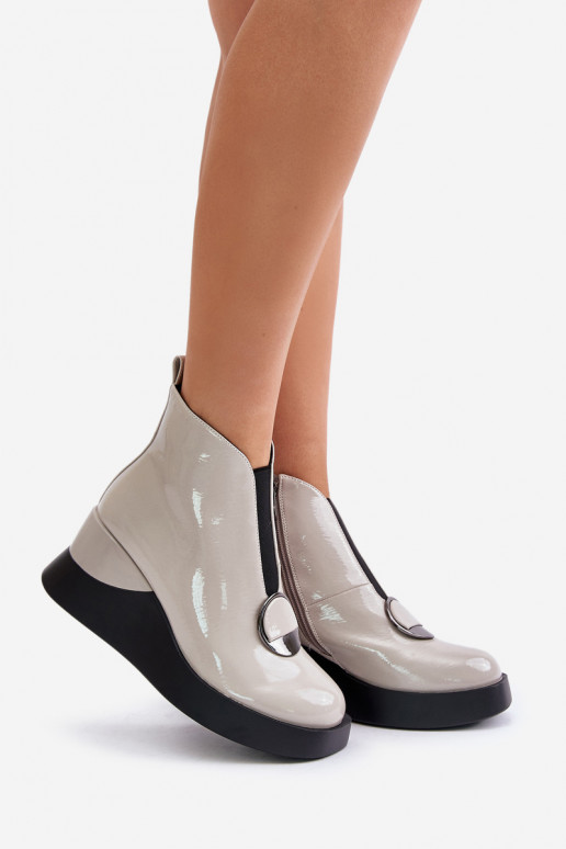 Lacquered Wedge Ankle Boots Insulated D&A MR880-136 Light Gray Lacquered Wedge Ankle Boots Insulated D&A MR880-136 Light Gray