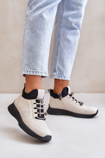Warm Sports Leather Shoes With Zipper Beige Artiker 55C0038 2