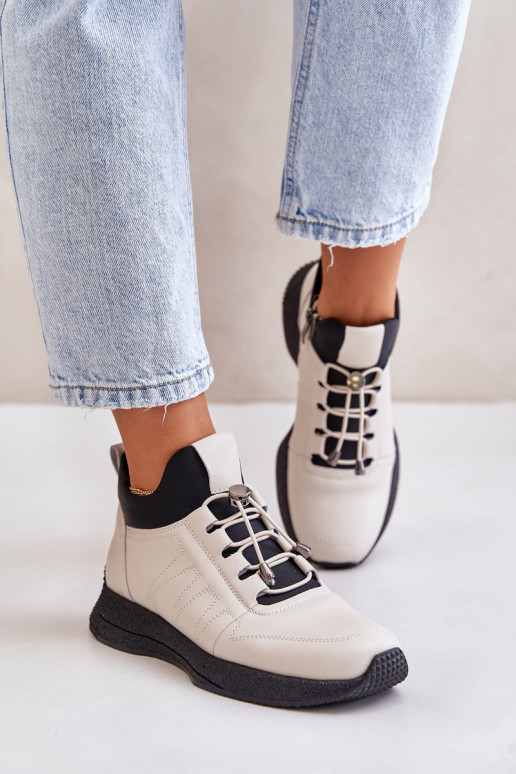 Warm Sports Leather Shoes With Zipper Beige Artiker 55C0038 Warm Sports Leather Shoes With Zipper Beige Artiker 55C0038