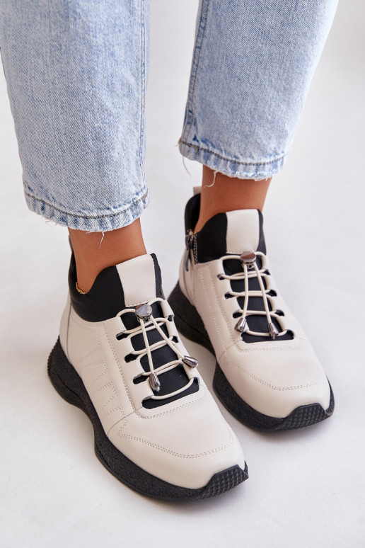 Warm Sports Leather Shoes With Zipper Beige Artiker 55C0038 Warm Sports Leather Shoes With Zipper Beige Artiker 55C0038