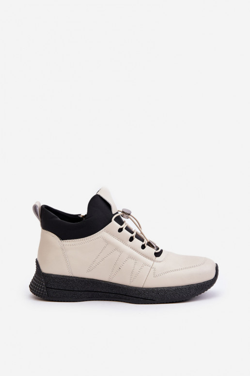 Warm Sports Leather Shoes With Zipper Beige Artiker 55C0038 Warm Sports Leather Shoes With Zipper Beige Artiker 55C0038